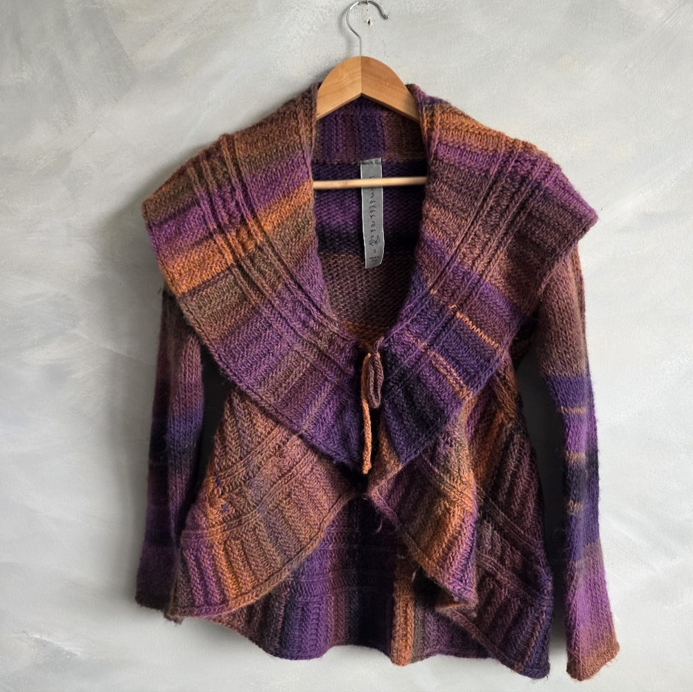 Multicolor Shawl Collar Tie Front Cardigan Womens S Made In Italy Wool Blend